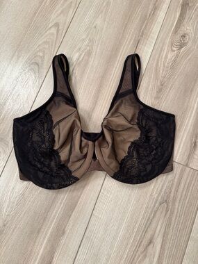 Lilyette Underwire Lace-Trim Bra in Black and Nude - 38DD (38E)
